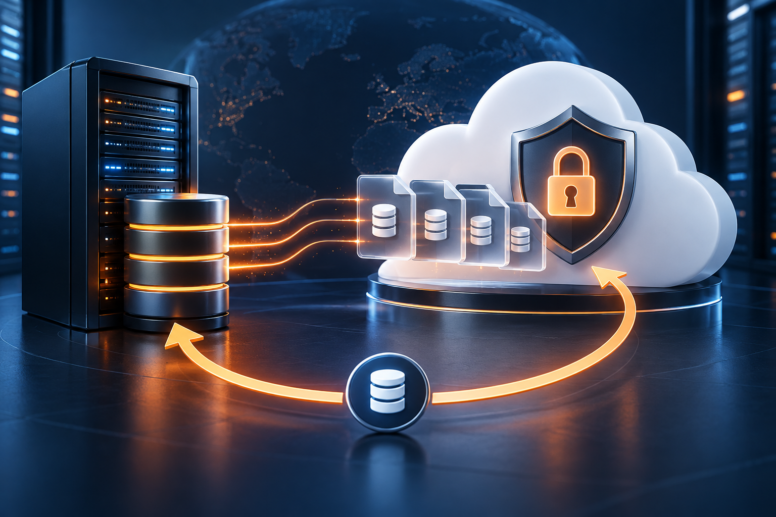 Secure website backups moving between a server and protected cloud storage